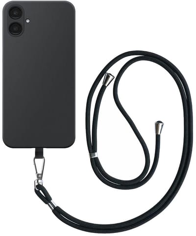 Geschikt voor Samsung Galaxy A06 Telefoonhoesje met Afneembaar Zwart Koord - Flexible Back Cover Case Siliconen TPU with Black Lanyard - Zwart - Smartphonica geschikt voor Samsung Galaxy A06