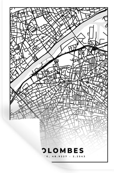 Muurstickers - Sticker Folie - Stadskaart - Colombes - Plattegrond - Kaart - Frankrijk - Zwart wit - 20x30 cm - Plakfolie - Muurstickers Kinderkamer - Zelfklevend Behang - Zelfklevend behangpapier - Stickerfolie