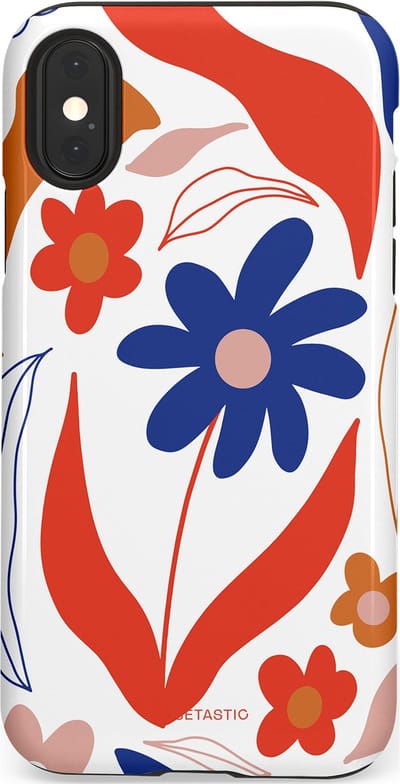 Casetastic hoesje geschikt voor Apple iPhone X / Apple iPhone XS - Dubbellaagse bescherming - Kleuren in bloei - Fashion Case - Wit Rood Perzik Donkerblauw