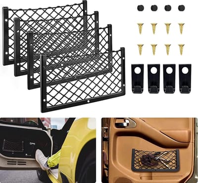4 stuks nettas voor kofferbak auto opbergnet 36 x 18 cm, auto opbergnet met haken en schroeven, universele autostoelbagagenet voor camper, caravan, thuis, boten en SUV's