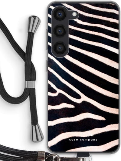 Hoesje met koord geschikt voor Samsung Galaxy S23 hoesje met Koord - Zebra - Telefoonhoesje met Zwart Koord - Bescherming aan alle Kanten en Over de Schermrand