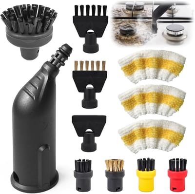 Geschikt voor 12 stuks stoomreinigeraccessoires compatibel met Kärcher SC1 SC2 SC3 SC4 SC5 SC7 CTK10 CTK20 – ronde borstels, mondstukken, verlengbuis en stoommantel voor efficiënte stoomreiniging