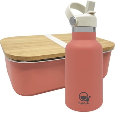 Smikkels - Lunchset RVS lunchbox met thermos drinkfles - Roze - 304 RVS (18/8) - Schoolset kinderen - Thermosfles - broodtrommel