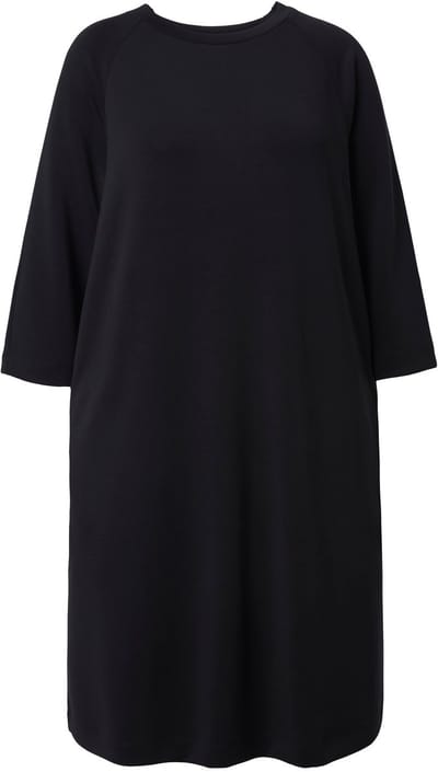 Ulla Popken - Dames - Sweatjurk A-lijn ronde hals 3/4-mouwen modalmix - Zwart - Maat 46+