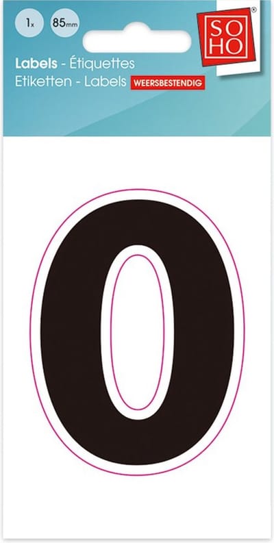 Plakcijfer - Nummer Sticker - 0 - Weerbestendig - 8,5 cm hoog, 6 cm breed, perfect formaat - Zwart