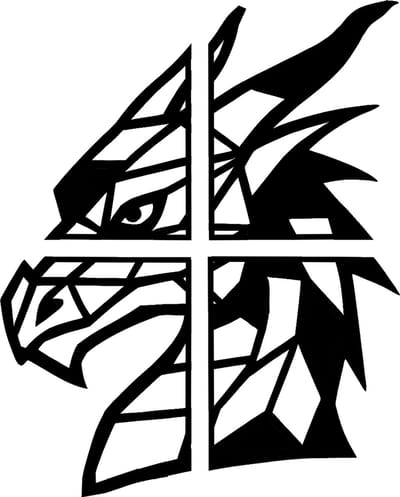 Draak line-art wanddecoratie – mythisch dier wandbord – groot 76×60,4 cm – 4-delig – populierenhout zwart