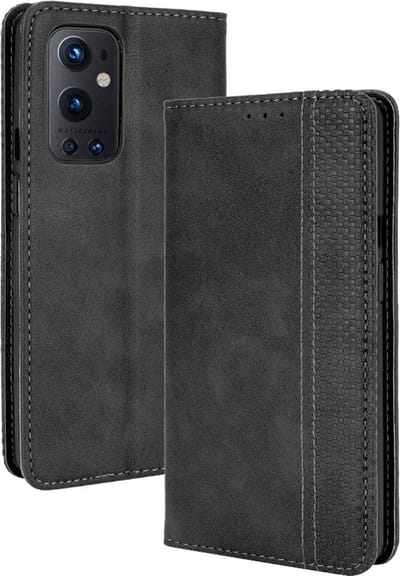 Coverup Hoesje - Geschikt voor OnePlus 9 Pro Hoesje - Coverup Vintage Style Book Case - Zwart