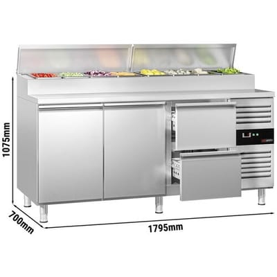 GGM Gastro Zubereitungstisch PREMIUM - 1795mm - 2 Türen & 2 Schubladen - für 8x GN 1/3 Zilver