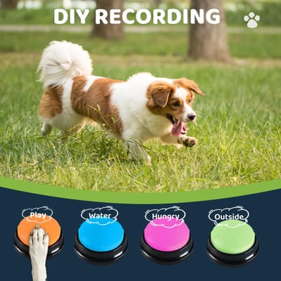 4 Kleuren Spraakopname Knop 30 Seconden Opnemen Afspelen Opneembare Hondenknoppen voor Communicatie Hond Huisdier Interactie Rose Red & Orange & Blue & Green brown