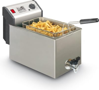 FRITEL Frituurpan - Profi 4620 - Professionele Friteuse met Antistofdeksel - Olie + Vast Vet - Koude Zone - Uniek Dubbel Verwarmingselement - 3300W - 8 liter - Incl. Kraan