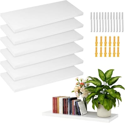 Set van 6 Wandplanken 40 x 15 x 1,5 cm - Houten Zwevende Planken met Bevestigingsmateriaal voor Woonkamer, Slaapkamer en Keuken