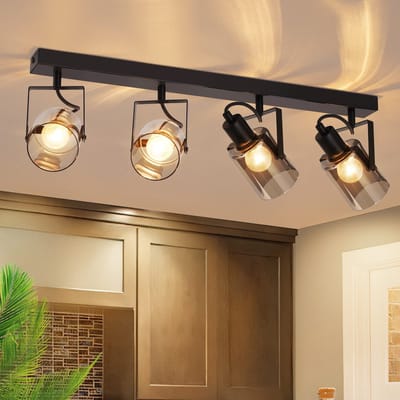NETTLIFE Opbouwspot 4xE14 - Zwart - Vintage Plafondlamp - cilinder - Plafondspot - Rookgrijs glazen ontwerp - voor slaapkamer hal keuken woonkamer - Zonder lichtbron - 63.5cm