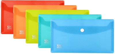 Oxford documententas DIN lang, transparant kunststof, 5 kleuren, 5 stuks, blauw, geel, oranje, rood, groen
