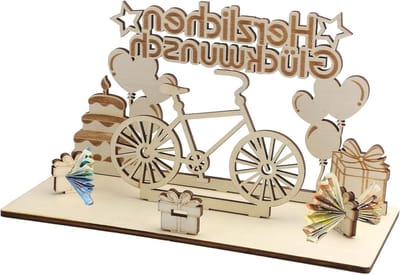 Houten Fietsdecoratie voor Geldcadeaus - Unieke Fiets Geschenken voor Verjaardagen en Feestdagen voor Fietsers, Vrienden en Familie