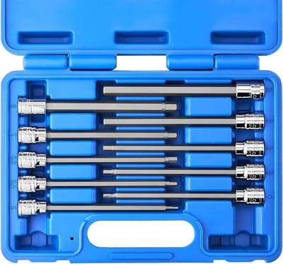 Inbussleutel Set - Lange Bits - Moeilijke Klussen - Extra Lange Schacht - 10 Stuks - Zilver