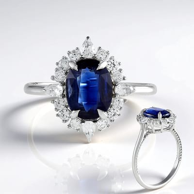 Cavill - Zilveren ring 925 Sterling met 2,06 ct Nepalese Ovale Kyaniet en Briljant Cambodja Zirkonia - Elegante Blauw Sieraad