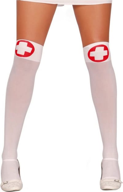 Fiestas Guirca Sexy zuster/verpleegster verkleed kousen/kniekousen - wit/rood - Carnaval accessoires