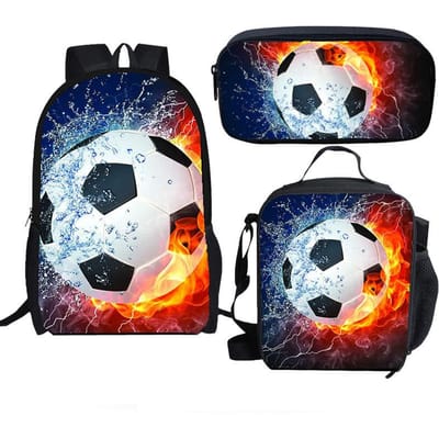 Classique Populaire Drôle football Imprimé 3D 3pcs/Ensemble élève Sacs d'école Sac à dos pour ordinateur portable Sac à dos Sac bandoulière Sac à lunch Trousse