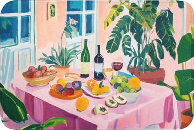 Badmat 90x60 cm - Antislip - Tafel - Wijn - Fruit - Badmatten voor badkamer - Badkamermat - Douchemat - Badkamer mat
