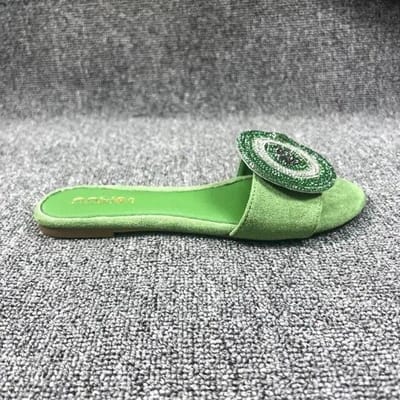 Platte sandalen voor dames, strassdecoratie, charmante strandsandalen, zomerse buitenpantoffels, glamoureuze casual damesschoenen 42