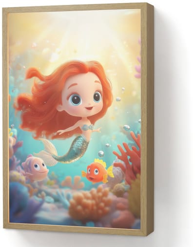 Nachtlampje 40x60 cm - Kinder lamp - Zeemeermin - Water - Vissen - Rood - Tafellamp kinderkamer draadloos - Slaapkamer lampje - Bedlamp kinderen - Kinderlampje - Wandlamp babykamer - Nachtlampjes