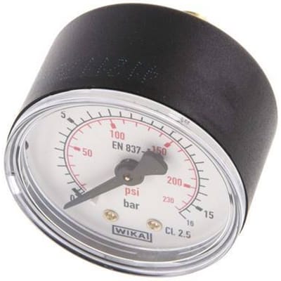 0..16 Bar Manometer Achteraansluiting Kunststof/Messing 50 mm Klasse 2.5