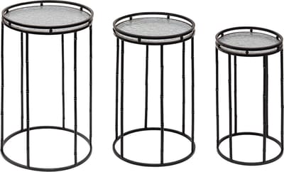 Clayre & Eef Plantentafel Set van 3 Ø 35 Ø 31 Ø 26 cm Zwart Metaal Bijzettafel