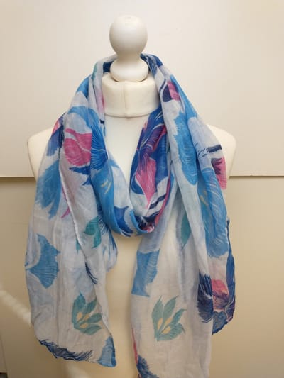 Lange dames sjaal Mira-gebloemd motief bladerenmotief-blauw groen roze lichtblauw donkerblauw licht mystic
