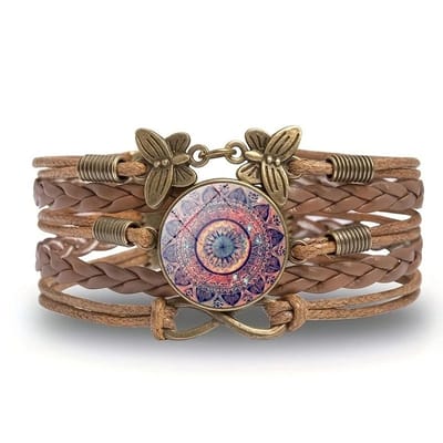 Sorprese Boho Mandala Armband - Rosé Nomad - Dames Armband - Vintage Leren Look - Cadeau voor Vrouwen - Model D