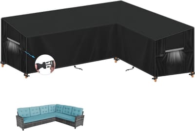 Famanu – L-vormige waterdichte tuinmeubelhoes - hoes van zware 420D Oxford-stof voor rotan hoekbank voor buiten - met waterdichte tape (270 x 210 x 87 cm)