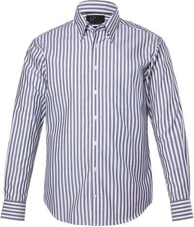 JP 1880 - Heren - Gestreept overhemd business lange mouwen EasyCare Modern Fit - Navy blauw - Maat XL