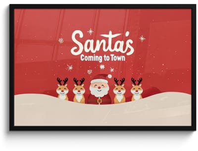 Poster in lijst - Fotolijst 90x60 cm - Posters - Illustratie - Kerstman - Rendieren - Rood - Posterlijst zwart - Decoratie - Wanddecoratie woonkamer - Muurdecoratie slaapkamer - Kerstversiering - Kerstdecoratie voor binnen - Kerstmis