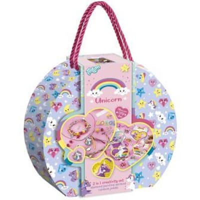 Totum Unicorn knutselkoffer 2-in-1 knutselset armbandjes maken en diamond painting - creatief speelgoed meisjes vanaf 5 jaar cadeau tip knutselen sieradenpakket