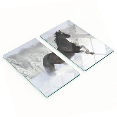 Set van twee decoratieve glazen keukenplanken met sneeuwpaardmotief, 2x30x52 cm
