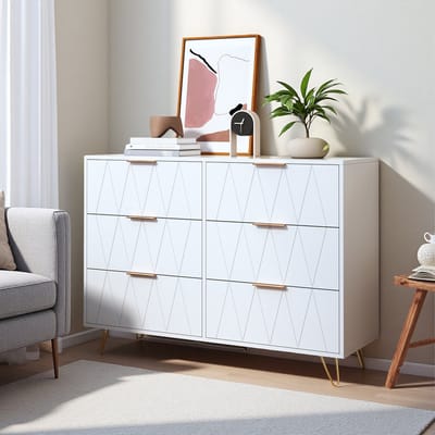 Ladekast - Opbergkast met 6 lades - Moderne stijl - Geschikt voor woonkamer, slaapkamer, hal - Wit