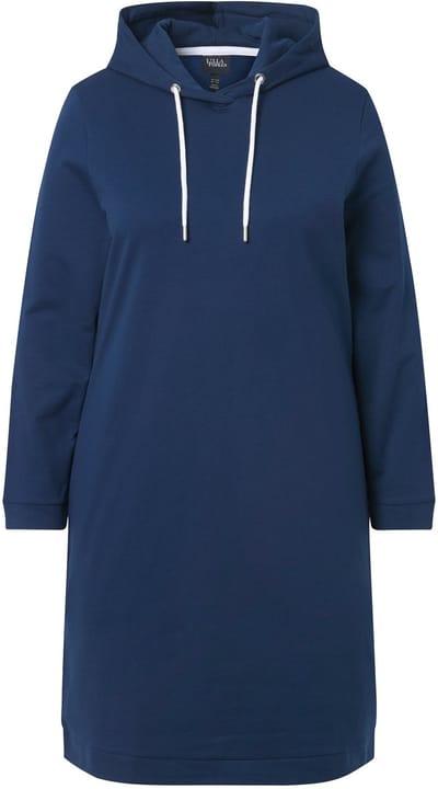 Ulla Popken - Dames - Loungewear-jurk capuchon zacht geruwd geribbelde boorden - Nachtblauw - Maat 46+