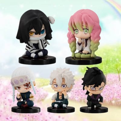 Demon Slayer Anime Figuur Q Versie Zittende Tanjiro Inosuke Zenitsu PVC Modelpop Kimetsu No Yaiba Verzamelsieraad Cadeau gray