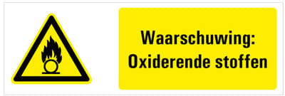 Waarschuwing voor oxiderende stoffen tekstbord 200 x 75 mm