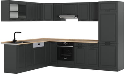 Vicco Hoekkeuken R-Line, Antraciet landhuis/Antraciet, 287 x 227 cm, WB Eik