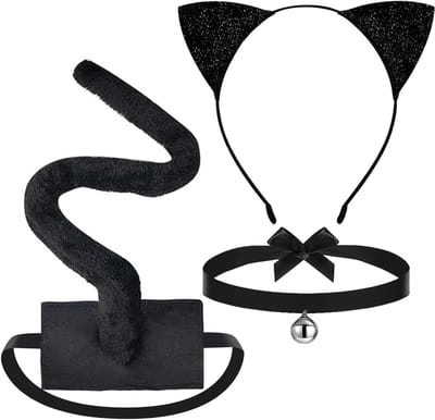 Set van 3 Kattenoren, Haarband, Kattenstaart en Belhalsband voor Vrouwen en Kinderen, Perfect voor Halloween en Carnaval, Cosplay Accessoires