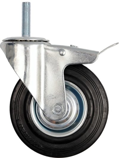 Vorel - Zwenkwiel - 75mm - Zwarte Rubberband - Rem - Draagbaar