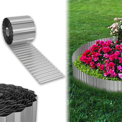 Tuinafrastering Metaal - Graskantband Gazonrand - Bloembedden Afbakenen - Flexibel Instelbaar - 5 Meter - Zilver