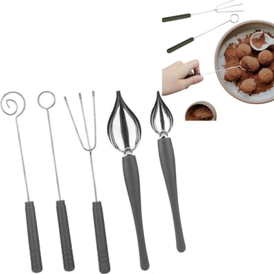 5-delige set DIY Decoratie Gereedschapskit snoepjesdips - Speciaal voor het maken van desserts - Chocoladevork - Schilder- en decoratielepel - 20*10*1,20 cm - Geschikt voor chefs die taarten en desserts maken - Zilver.