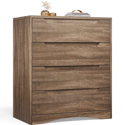 Xbro Ladekast met 4 Ruime Laden – Commode met Uitgesneden Handgrepen en Kantelbeveiliging – Voor Slaapkamer, Woonkamer of Kantoor – Litchbruin – 80 x 40 x 70 cm