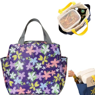 Lunchtas – Unisex – Herbruikbaar – Geïsoleerde lunchtas – Lekvrije en koelhoudende tas – Voedseldrager – Opbergtas – Essentieel voor op reis – Bento-tas met verdikte aluminiumfolie – Ideaal voor het inpakken van lunches – 25 x 25 x 14 cm
