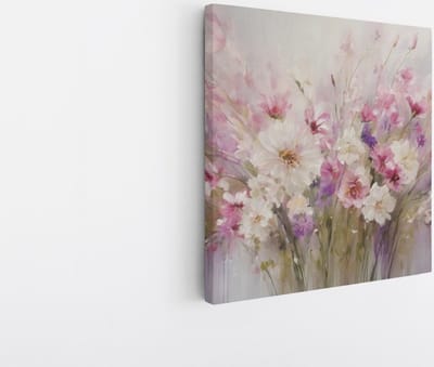 Saammp Canvas Schilderij - Abstracte Bloemen - Roze - Paars - 20x20 - Foto op canvas - Wanddecoratie - Muurdecoratie Woonkamer - Kantoor Decoratie