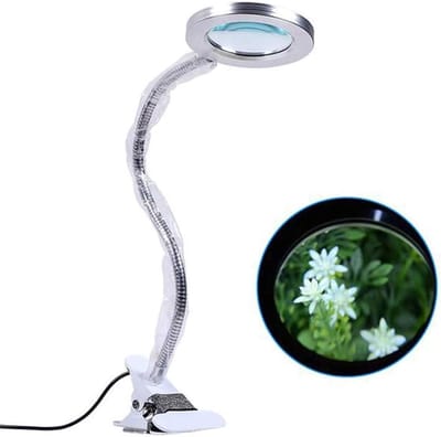 Vergrootglas met lamp - Leeslamp klem - Gedetailleerd werk - Flexibele metalen slang - 110 mm lens - Zwart