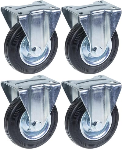125 mm (5 inch) rubberen zwenkwiel, vast, met een draagvermogen van 480 kg, set van 4