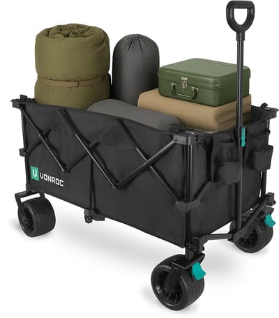 VONROC Bolderkar XL – Opvouwbaar - 80 kg draagvermogen – 200l inhoud - Extra ruim model - Massieve anti-lek wielen - Stevig stalen frame – Polyester 600D - Zwart