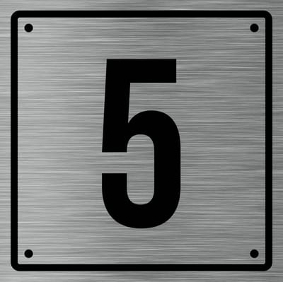 Huisnummerbord 5 - Incl. Schroeven en Pluggen – Acrylaat - 10 x 10 cm - RVS met Zwart
